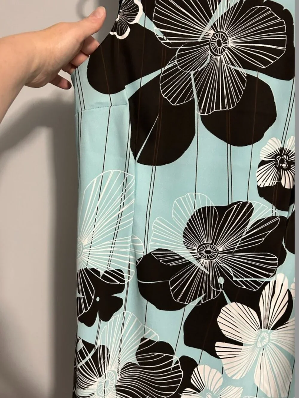 NorthStyle Aqua/Brown/White Floral Sleeveless Sheath Midi Dress Women's 14 - Picture 4 of 10